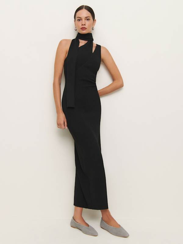 Julianna Cashmere Scarf Sweater Dress - Black